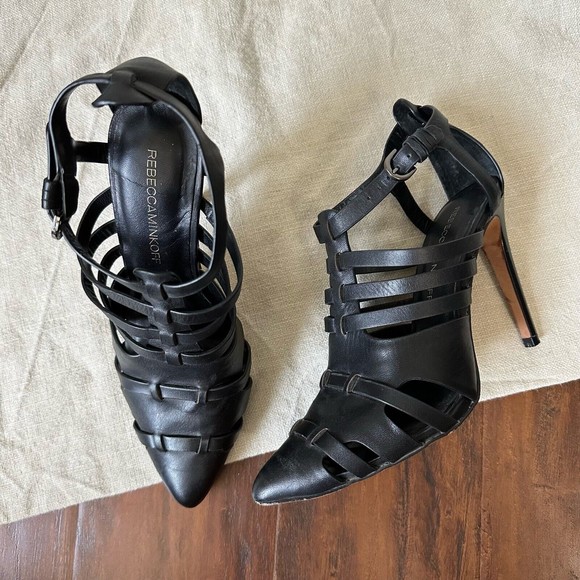 REBECCA MINKOFF Randi Leather Pointed-Toe Pumps in Black Leather - Picture 2 of 11